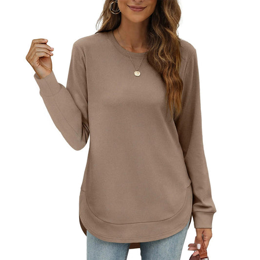 Einfarbiges Damen-Longsleeve mit High-Low-Saum